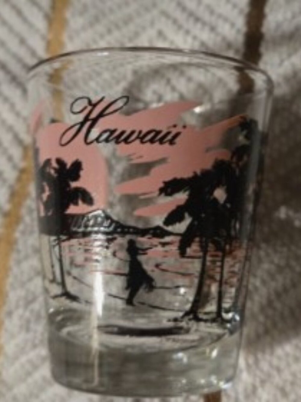 New HAWAII Shot Glass Pink Black Floral Vintage